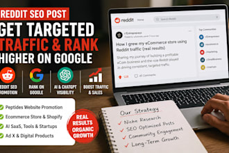 promote peptides website, ecommerce business, ai saas, ad x via reddit seo post