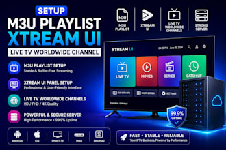 setup m3u playlist, xtream UI, live tv worldwide channel, with server
