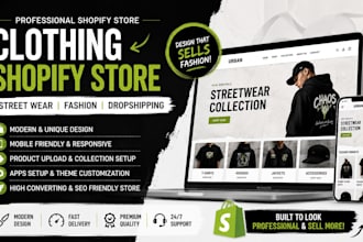 design clothing shopify store, street wear website, fashion dropshipping store