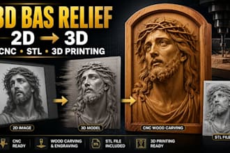 create 3d bas relief model for cnc wood carving engraving and 3d printing