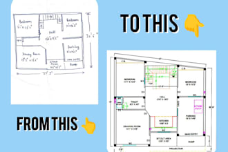 convert your hand drawn sketch into a professional 2d autocad floor plan