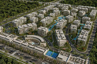 design 3d urban residential compound,aerial view master plan,landscape rendering