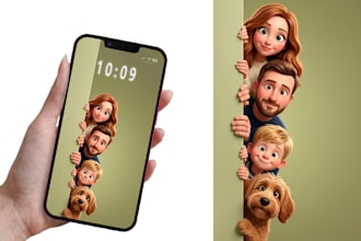 turn your family photo into a cartoon phone wallpaper