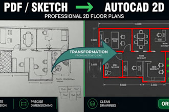convert your PDF or sketch to autocad 2d floor plan