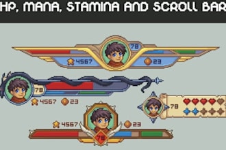 create custom pixel art games, ui ux, hud, gui icons and mobile games interface