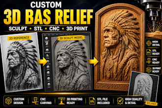sculpt custom 3d bas relief model for 3d printing cnc carving and stl