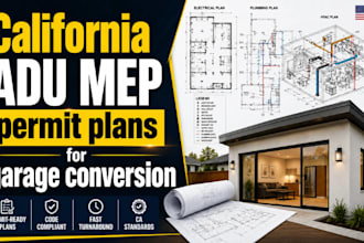 design california adu mep permit plans for garage conversion and hvac plumbing