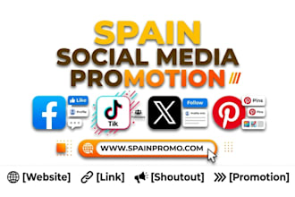 promote shoutout share website link to 150m spain tiktok, fb, x, pinterest user