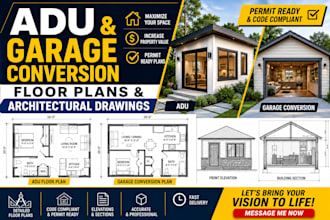 design adu and garage conversion floor plans and architectural drawings