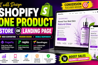 design shopify one product store or landing page by pagefly, replo, gempages