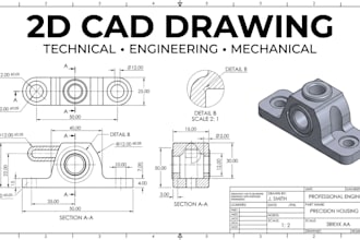 create 2d cad drawing, technical drawing, engineering drawing