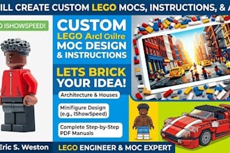 do 3d lego model moc, lego technic car, toy set, minifig, house with instruction