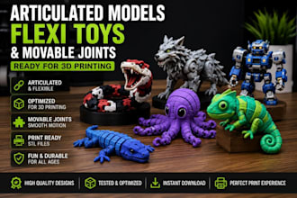 design 3d articulated model flexi toys and movable joints ready for 3d printing