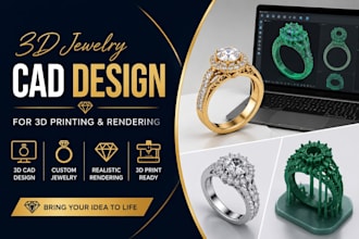 do 3d jewelry cad design for 3d printing for custom jewelry and rendering