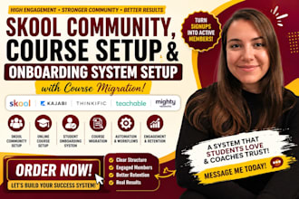 skool community, course setup and onboarding system setup with course migration