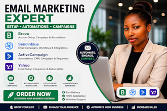 set up brevo, sendinblue  activecampaign, automations and campaign, yahoo