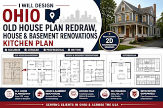 design ohio old house plan redraw , fence and basement renovations, kitchen plan