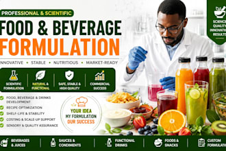 professionally formulate food, beverage, juice and drink recipes for commercial