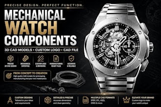 design mechanical watch components, 3d cad models, custom logo and cad file