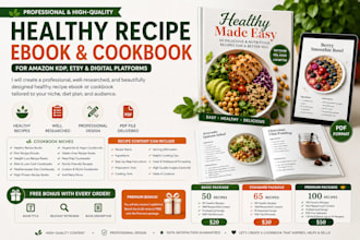 develop healthy recipes, any diet recipe ebook, cookbook amazon kdp