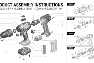 create product assembly instructions, exploded view and manual illustrations