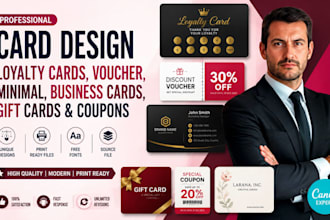design loyalty cards, voucher, minimal, business cards, gift cards and coupons