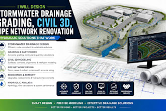design stormwater drainage, grading, civil 3d, pipe network renovation hydraulic