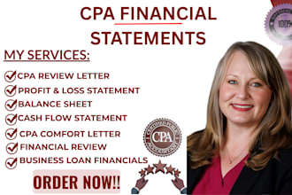 prepare financial statements and CPA review letter for sba loan and bank finance