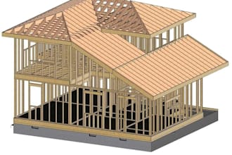 do timber house framing, model wood structure in sketchup 3d