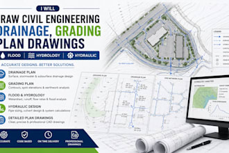 draw civil engineering drainage, grading plan drawings flood hydrology hydraulic