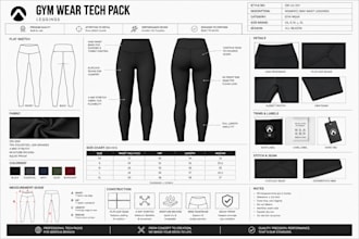 do gym wear tech pack fashion sketch flat sheet germent spec leggings tech pack