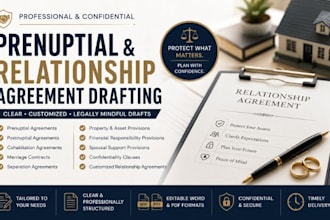 draft custom prenuptial, postnuptial, cohabitation and marriage agreements