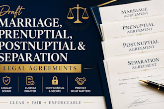 draft marriage, prenuptial, postnuptial and separation legal agreements
