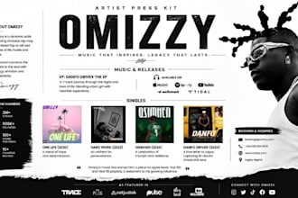 design professional artist epk, artist press kit, music epk, media kit one sheet