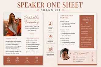 design a professional speaker one sheet, media kit press kit, epk author sheet