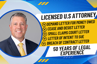 draft cease and desist, small claim, breach, payment notice as your lawyer