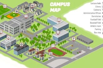 design custom campus maps, wayfinding maps, navigation maps and site maps