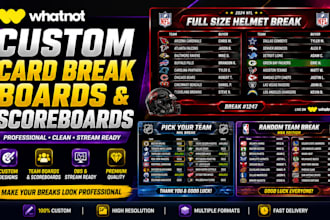 design custom whatnot card break boards and sports card scoreboard