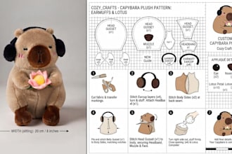 create a custom plush sewing pattern for plush stuffed animal and tech pack