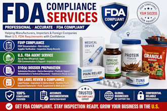 handle fsvp , US agent, 510k dossier, label review  and fda compliance