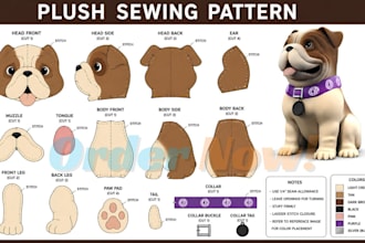 create a custom character plush sewing pattern for stuffed animals plush toys