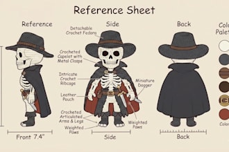 create custom plushie reference sheets for stuffed animal characters