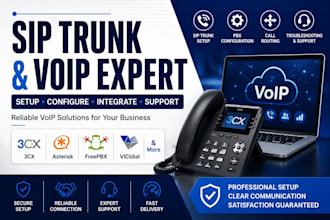 setup and configure sip trunk, voip, asterisk, freepbx and 3cx