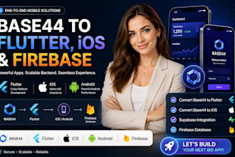 convert base44 to flutter, base44 to ios, supabase integration firebase database