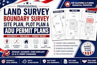 draw ca fl land survey boundary survey site plan plot plan and adu permit plans