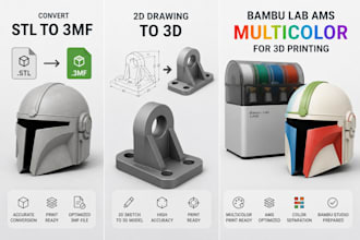 convert stl to 3mf, 2d sketch to 3d, bambu lab ams multicolor for 3d printing