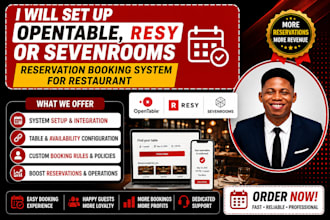 set up opentable, resy, or sevenrooms reservation booking system for restaurant