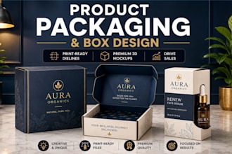do professional product packaging box design, label, dieline and 3d mockup