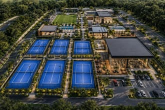 create a realistic sports complex, gym, facility, padel club and design 3d padel