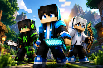 create a professional 3d minecraft skin render and avatar artwork